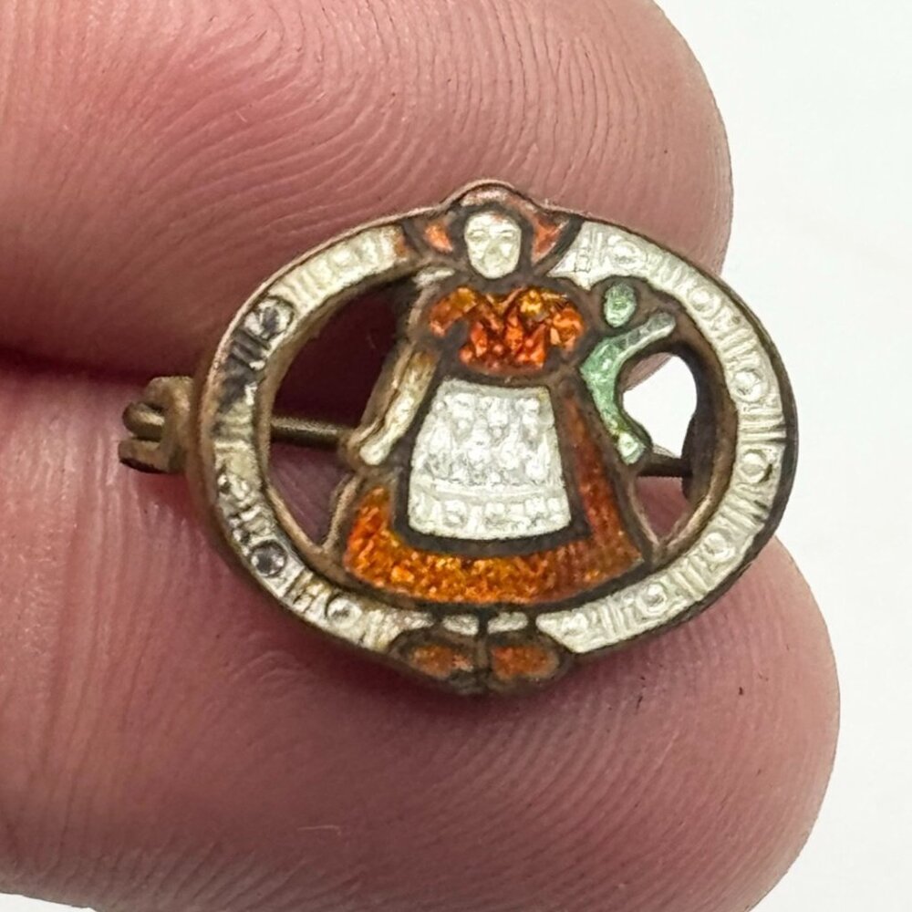 Estate antique Dutch girl Guilloche enamel pin